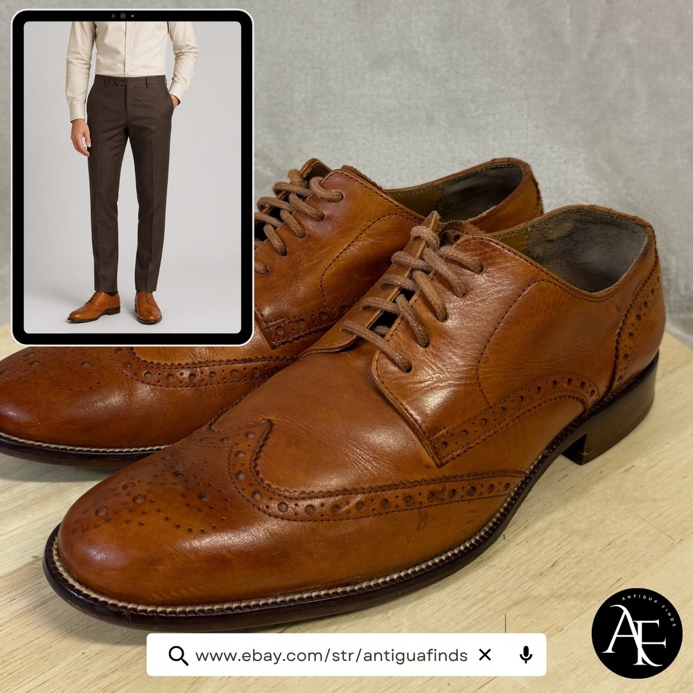 Cole Haan Mens Tan Leather Wingtip Oxford Dress Shoes C22266 Size 8 M